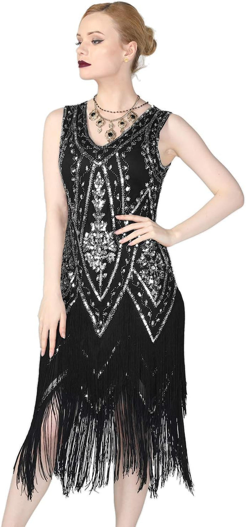 Women'S 1920S Flapper Dress Vintage Swing Fringed Gatsby Roaring 20S Dress