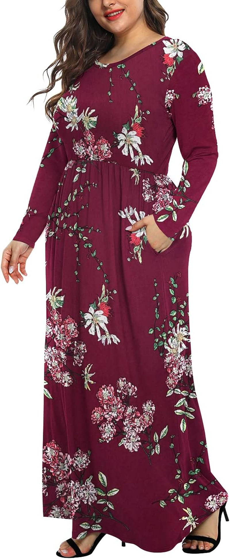 Women'S plus Size Maxi Dresses for Curvy Women Long Sleeve Casual Dress