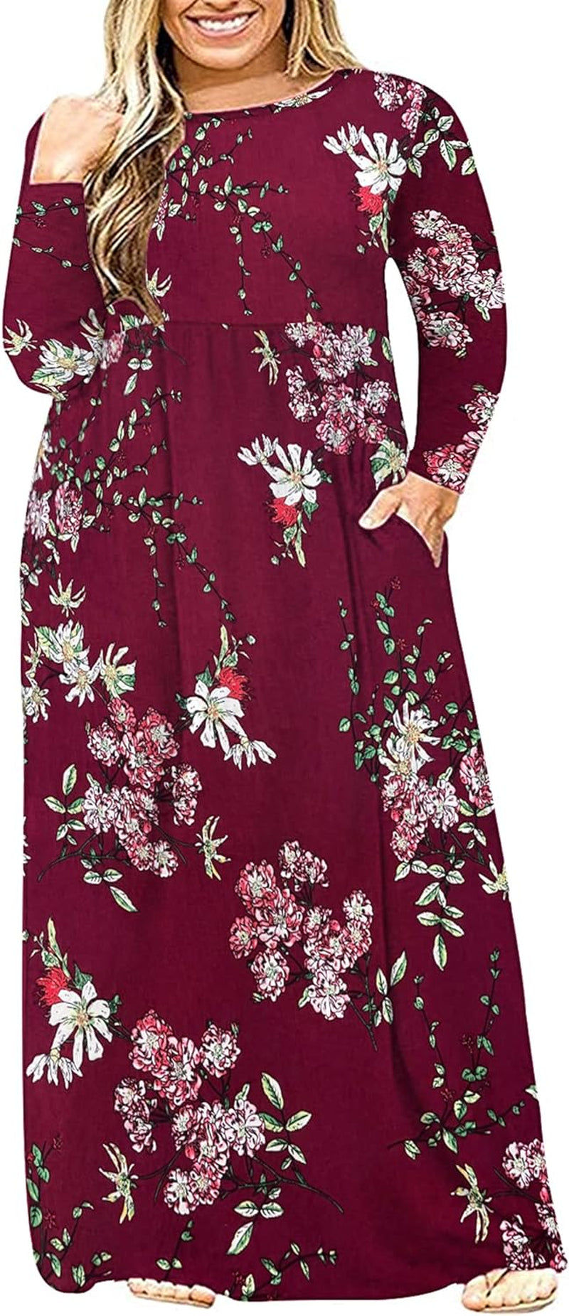 Women'S plus Size Maxi Dresses for Curvy Women Long Sleeve Casual Dress