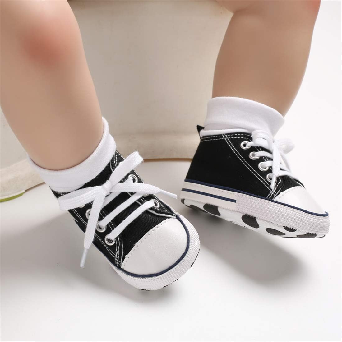 Unisex Baby Boys Girls High Top Sneaker Soft Anti-Slip Sole Newborn Infant First Walkers Canvas Denim Shoes