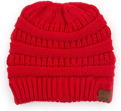 Exclusives Soft Stretch Cable Knit Messy Bun Ponytail Beanie Winter Hat for Women (MB-20A)