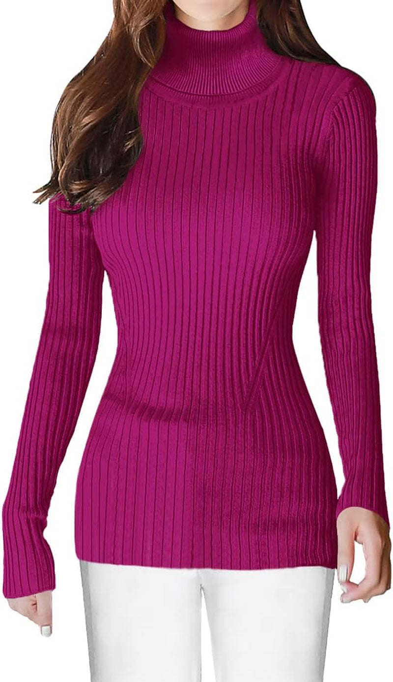 Turtleneck Ribbed Sweaters for Women Cute Sexy Knitted Warm Fitted Sweater