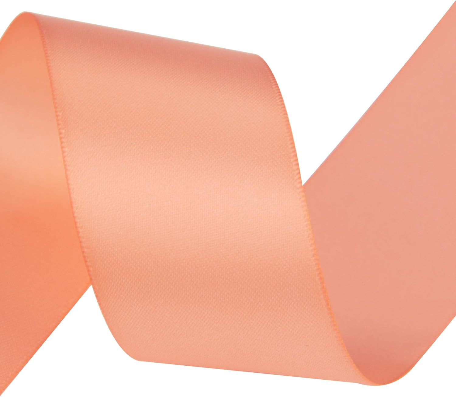 Double Face Salmon Satin Ribbon 1-1/2" Continuous 25 Yards,Orange Polyester Fabric Ribbon Use for Bows Bouquet, Gift Wrapping, Floral Arrangement Wedding Decoration