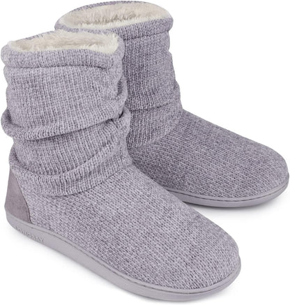 Women'S Chenille Knit Bootie Slippers Cute Warm Plush Fleece Memory Foam House Shoes