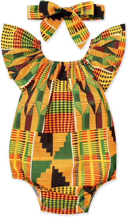 African Baby Clothes Girl Dashiki Ankara Outfit Set