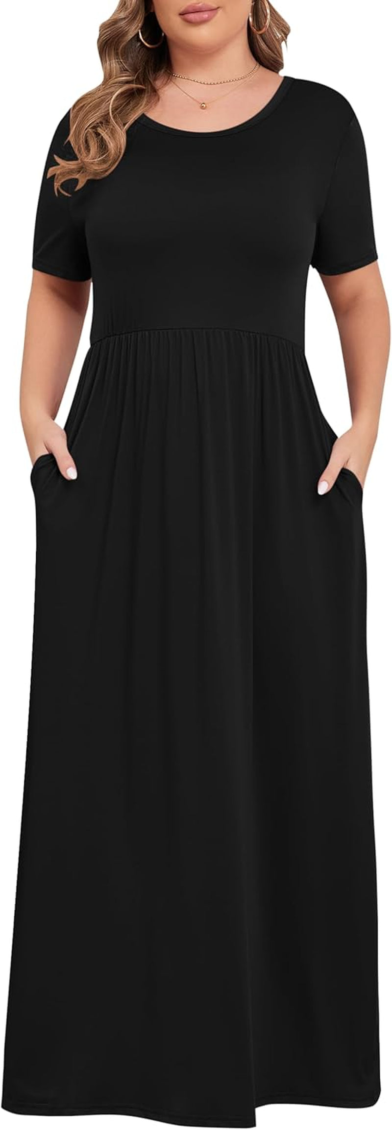 Women’S plus Size Maxi Dresses for Curvy Women Summer Casual Short Sleeve Long Dress with Pockets