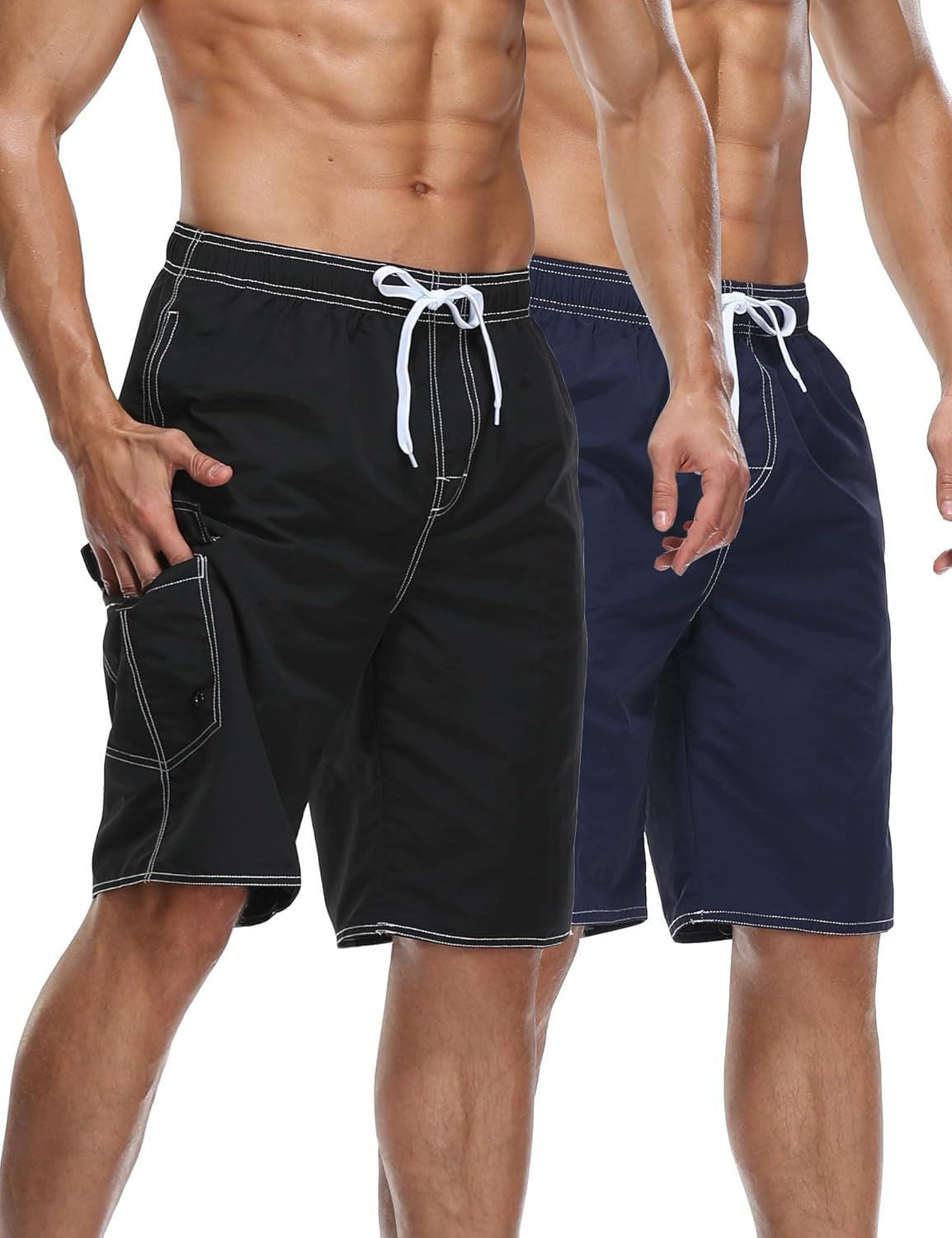 Mens Quick Dry Swim Trunks Striped Print Board Shorts with Mesh Lining