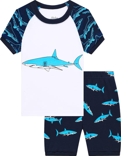 Little Boys Shark Pajamas Toddler Summer Children Cotton Pjs Kids 4 Pieces Clothes Size 6