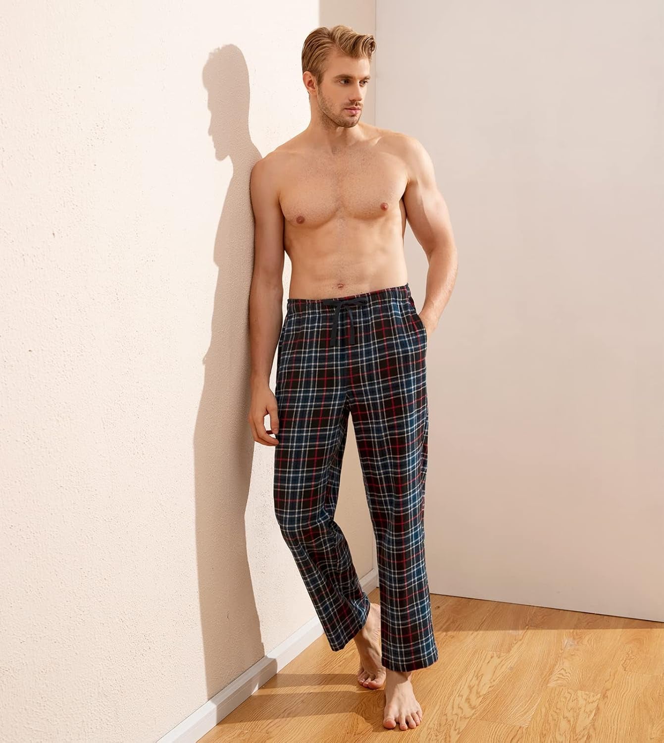 Men'S Pajama Pants Cotton Flannel Plaid Lounge Fleece Warm Sleepwear Pants PJ Bottoms Drawstring and Pockets M39/M128