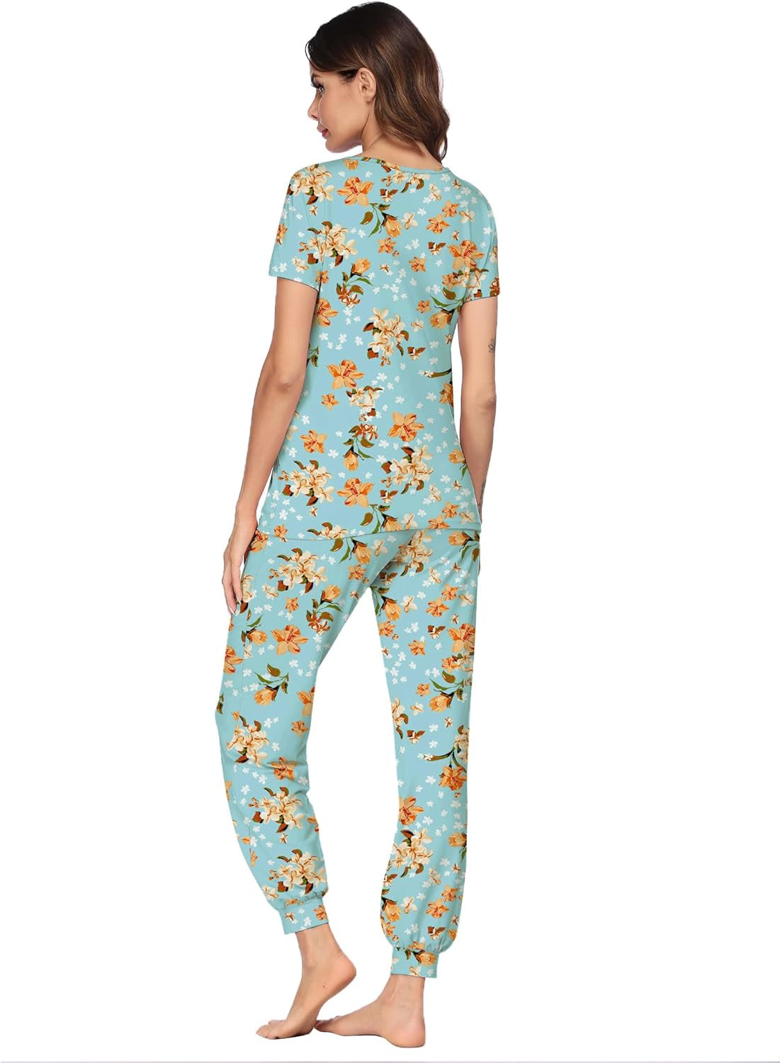 Womens Pajamas Set Short Sleeve Cute Printed Tops and Pants 2 Piece PJ Sets Joggers Loungewear Sleepwear with Pockets