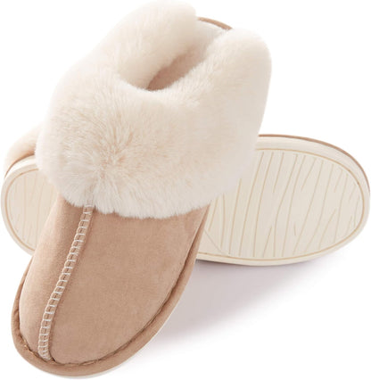 Womens Slipper with Memory Foam Fluffy Soft Warm Slip on House Slippers Anti-Skid Cozy Plush for Indoor Outdoor