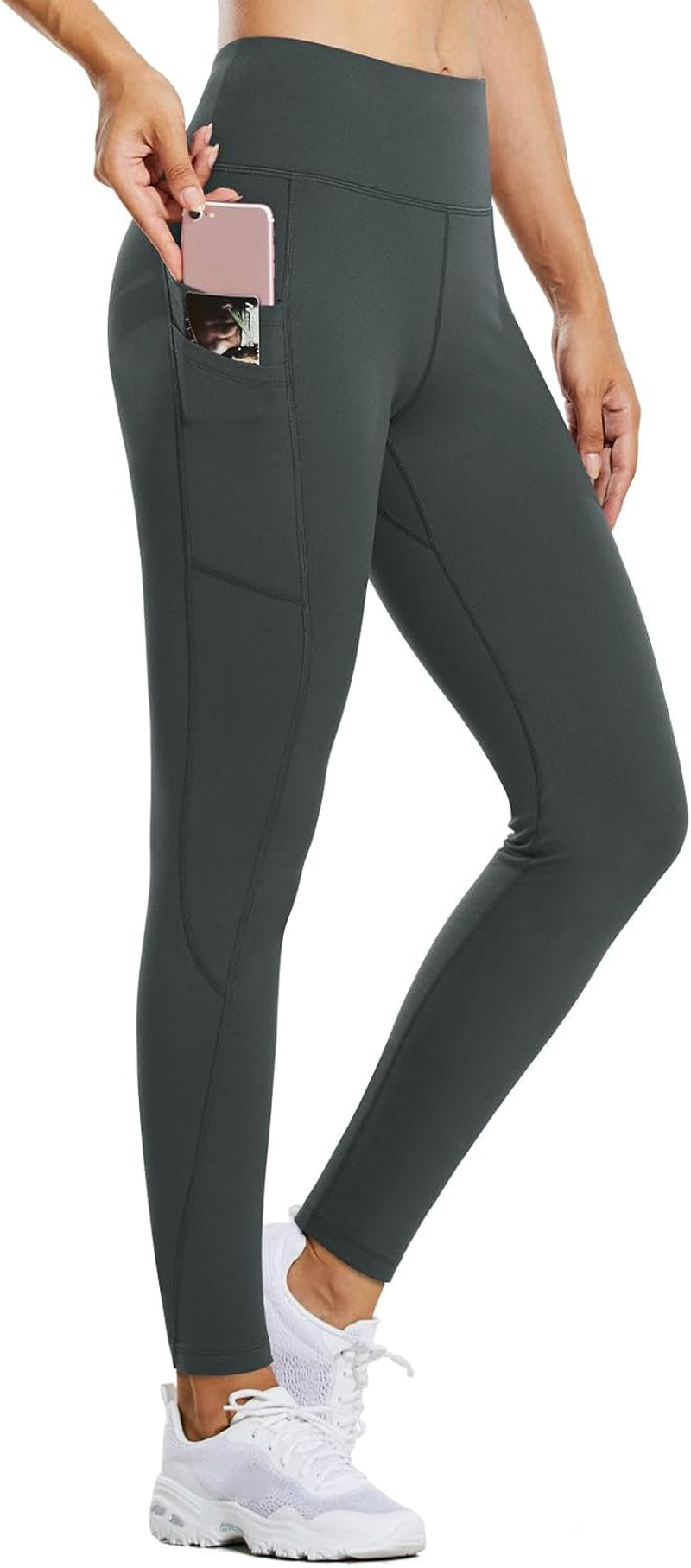 Women'S Fleece Lined Leggings Water Resistant Thermal Winter Warm Tights High Waisted with Pockets Running Gear