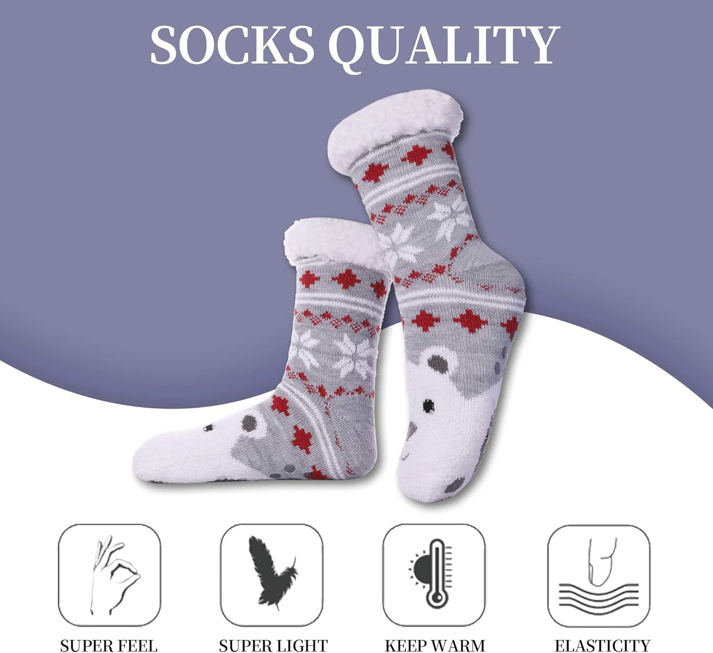 Slipper Socks for Women with Grippers, Winter Warm Fuzzy Indoor Christmas Gifts Socks