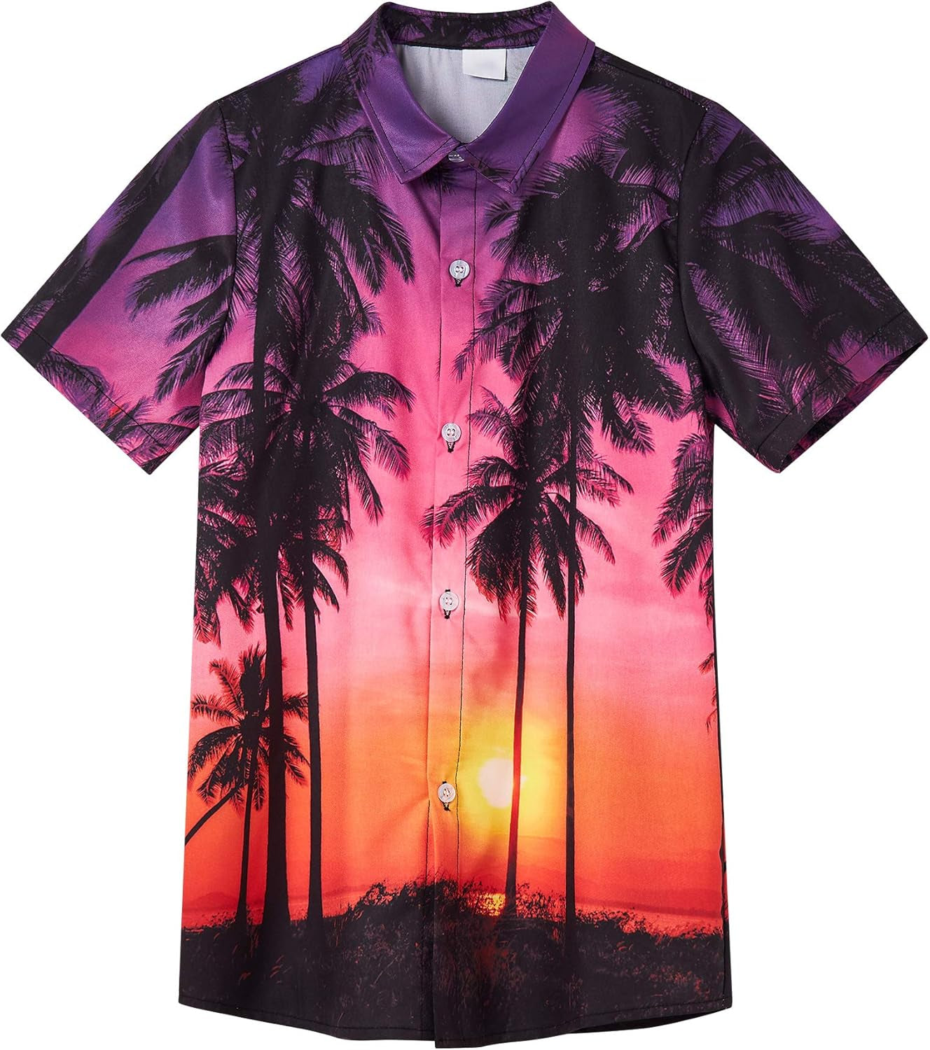 7 8 Years Old Boys Hawaiian Shirts for Kids 3D Printed Olive Green Palm Tree Purple Yellow Sky T-Shirt Little Boy Summer Short Sleeve Tops Child Cool and Comfy Tops Student Slim Fit Beach Tees