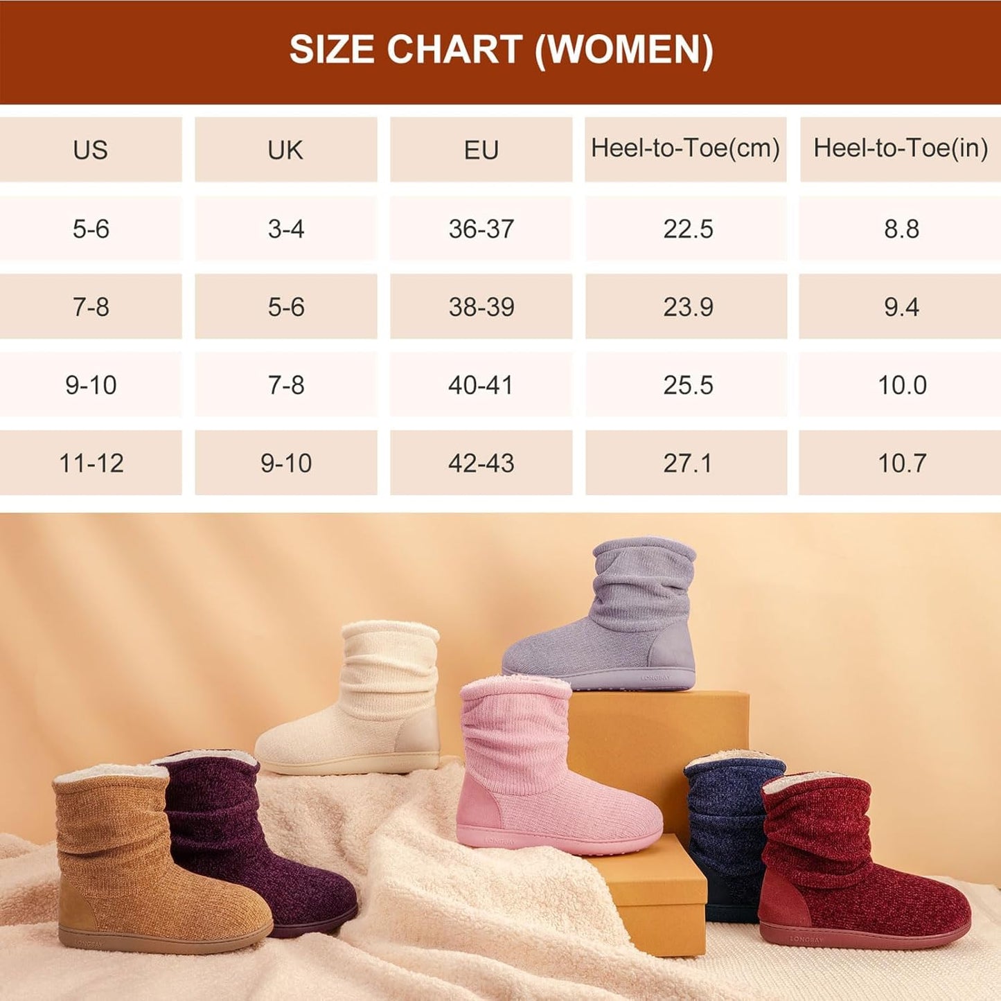 Women'S Chenille Knit Bootie Slippers Cute Warm Plush Fleece Memory Foam House Shoes