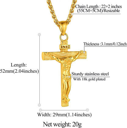 Men Gold Chain Crucifix Jesus Necklace Males Jewelry Gold Cross Pendant with 22Inch,Thanksgiving Day Gift Chain