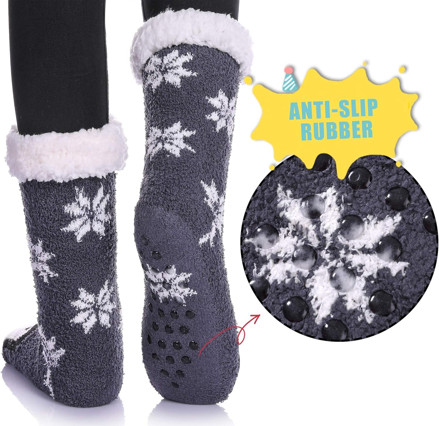 Non Slip Slipper Socks for Womens Fuzzy Soft Cozy Grippers Winter Warm Animal Fleece-Lined Home Socks