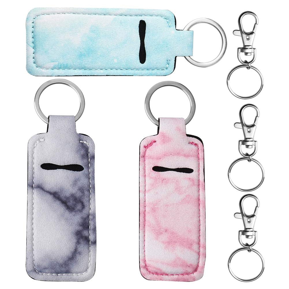 3 Pcs Chapsticks Holder Keychain Stocking Stuffers for Women Lip Balm Holder Chapsticks Keychain Holder for Lipstick (Pink, Blue, Grey)