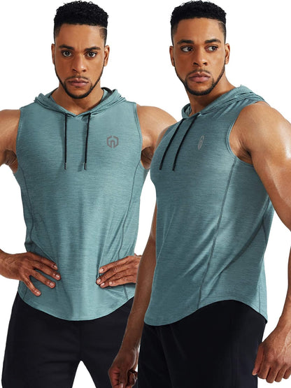 Men'S 3 Pack Running Tank Tops Muscle Workout Athletic Shirts with Hoods,5067,Red/Light Green/Light Grey,Us 2XL,EU 3XL