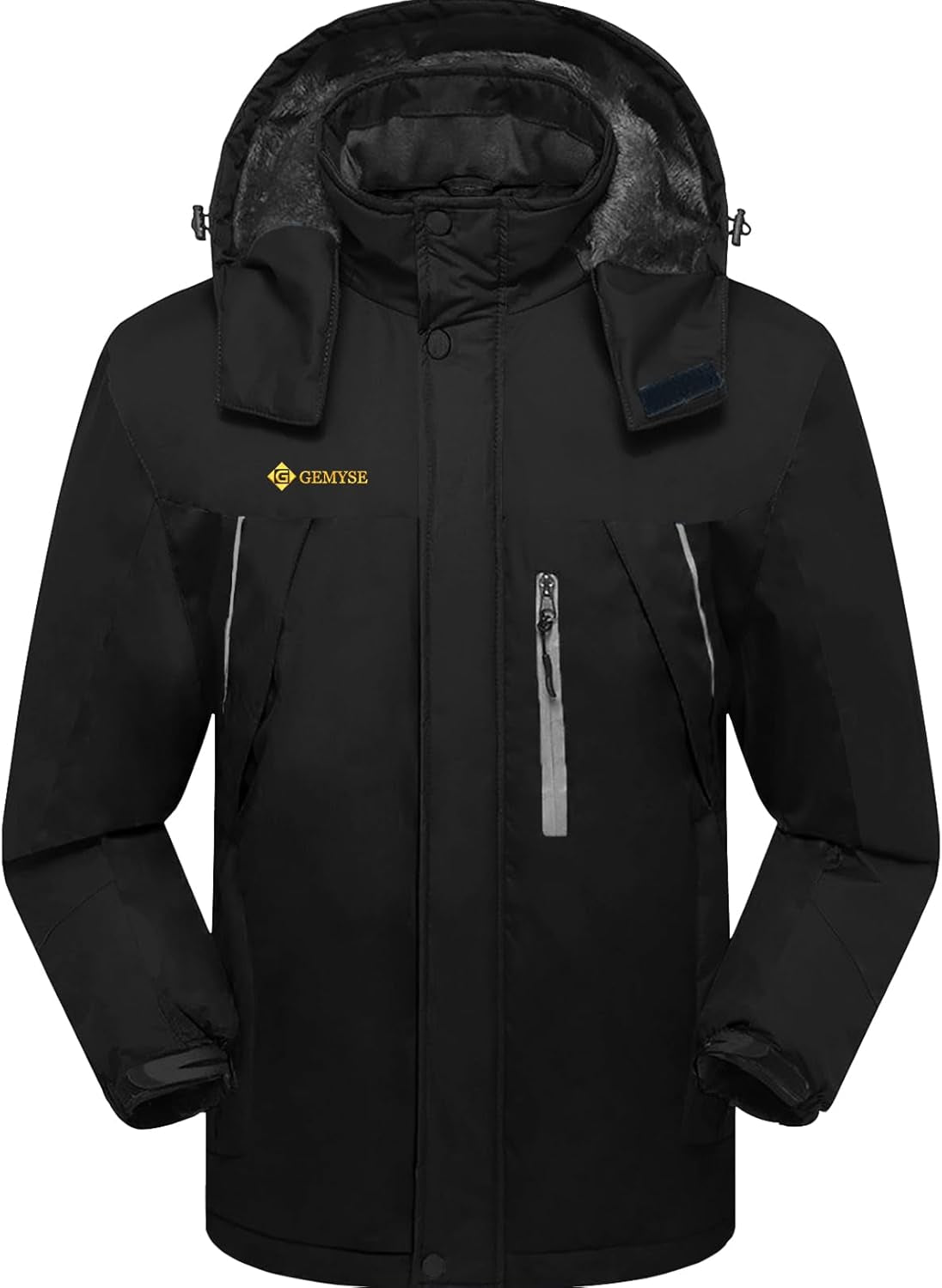 Men'S Windproof Ski Jacket Warm Raincoats Snowboarding Hooded Parka with Multi-Pockets