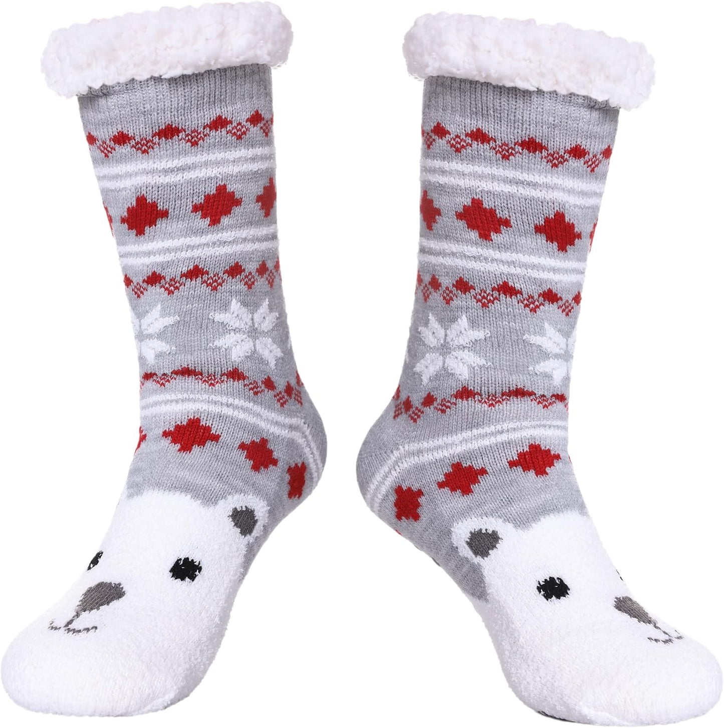 Slipper Socks for Women with Grippers, Winter Warm Fuzzy Indoor Christmas Gifts Socks