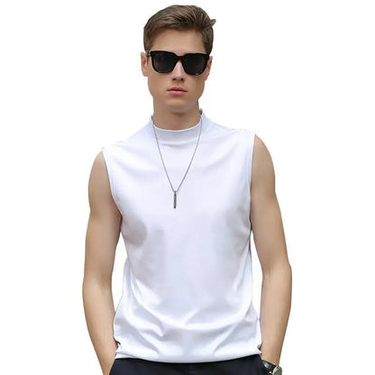 Men'S Modal Vest T-Shirt with High Collar Solid Color Sleeveless Tank Top for Summer Slim Fit Fitness Sportswear Clothes Tops