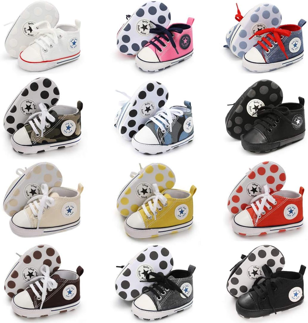 Unisex Baby Boy Girl Canvas Sneaker Soft Sole Infant Lace up Newborn Ankle Toddler First Walkers Crib Shoes