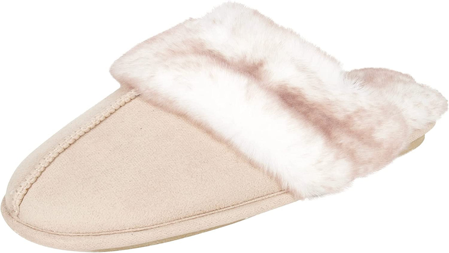 Women'S Comfy Faux Fur House Slipper Slip-On Scuff Memory Foam Soft Plush Lining