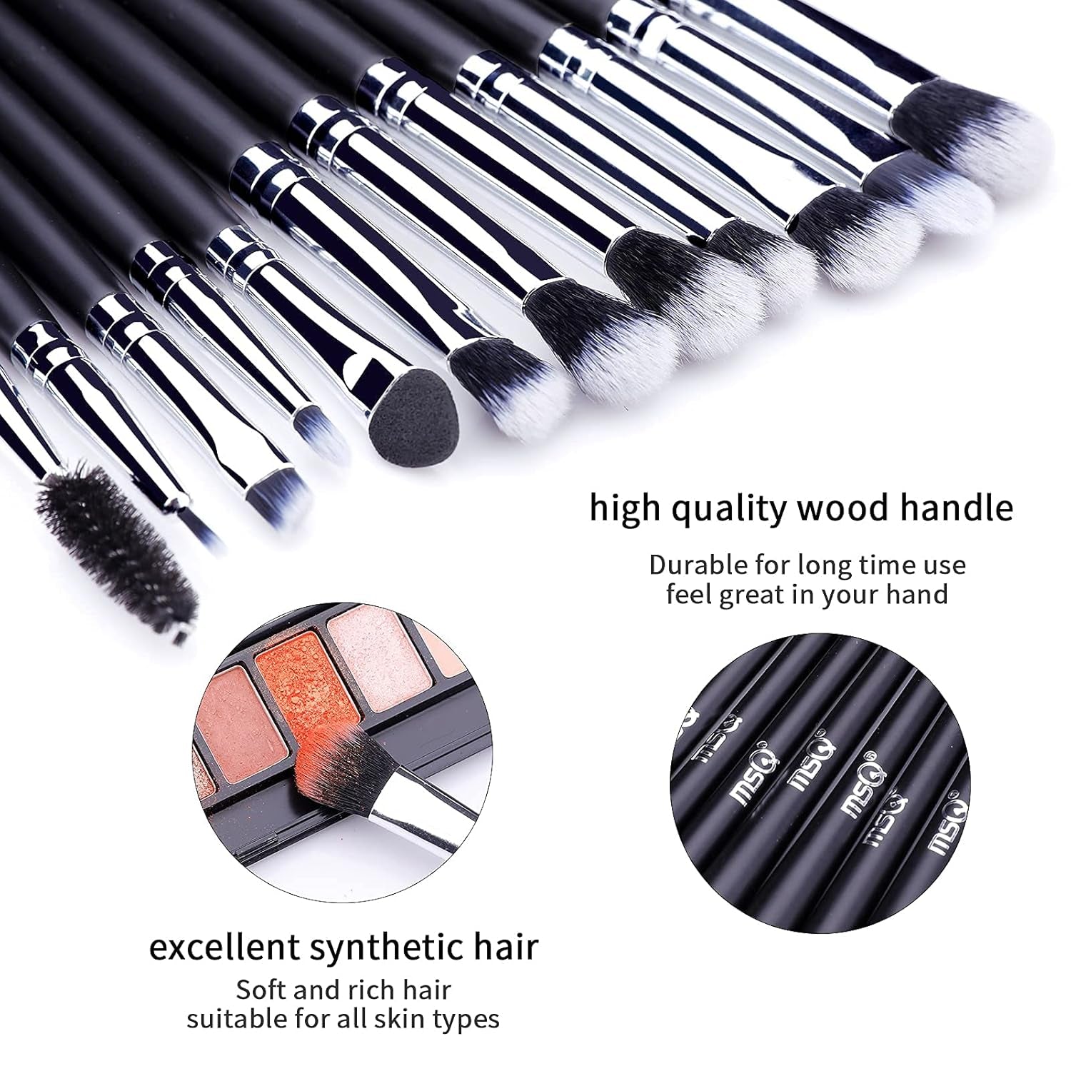 Eye Makeup Brushes 12Pcs Eyeshadow Makeup Brushes Set with Soft Synthetic Hairs & Real Longer Wood Handle for Eyeshadow, Eyelash,Eyebrow, Eyeliner, Blending, Conclear(Black)