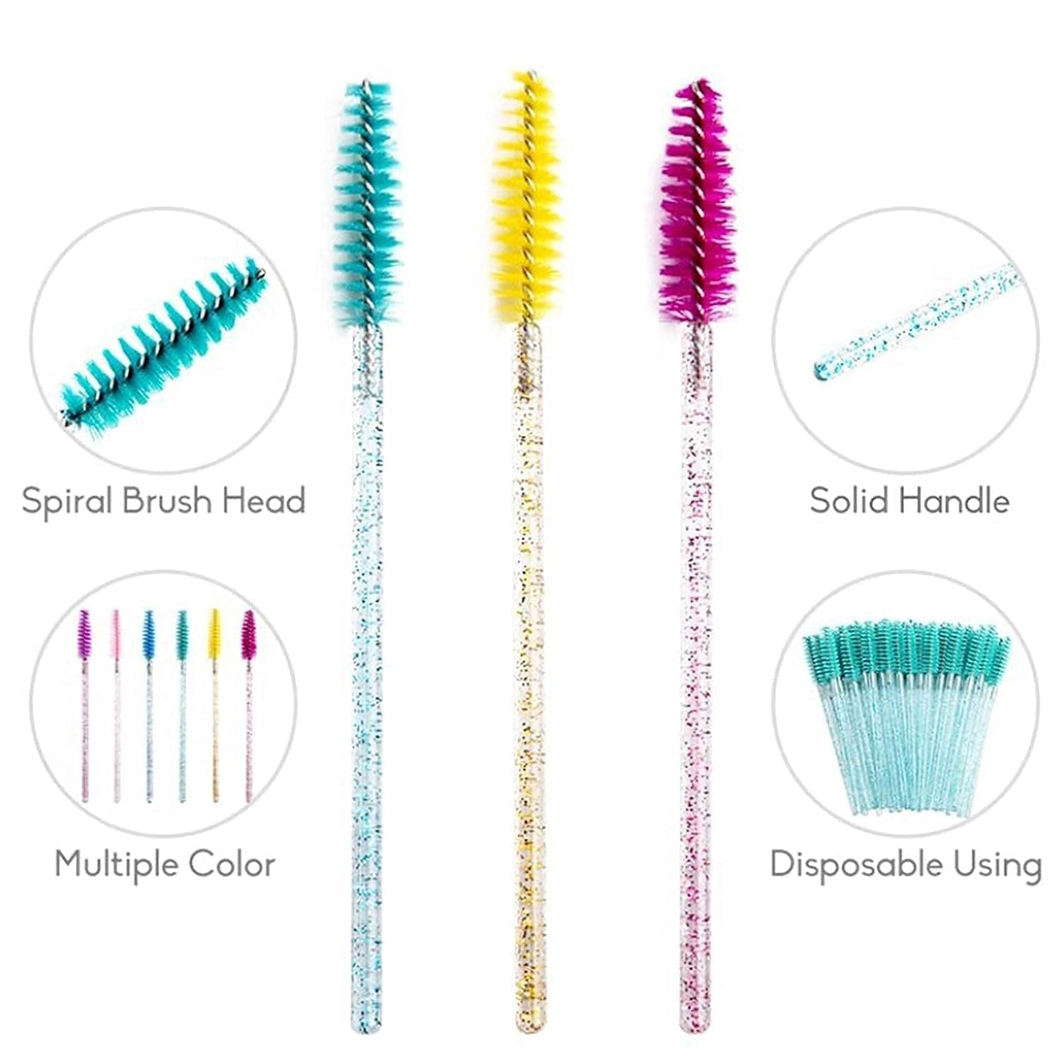 100 Pcs Crystal Eyelash Brush Mascara Wands Disposable Eyebrow/Lash Brushes for Eyelashes Extensions Eye Makeup Kit Lashes Applicator Tool Spoolies (Crystal Blue)