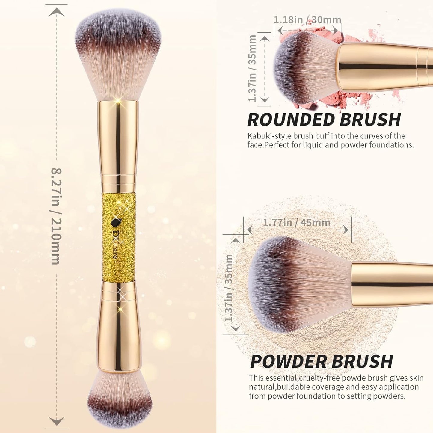 Makeup Foundation Brushes Double Ended Blush Powder Brush, Duo Bronzer Blush Ideal for Cream or Powder