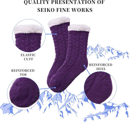 Women'S Winter Super Soft Warm Cozy Fleece Lined Fuzzy Slipper Socks with Grippers