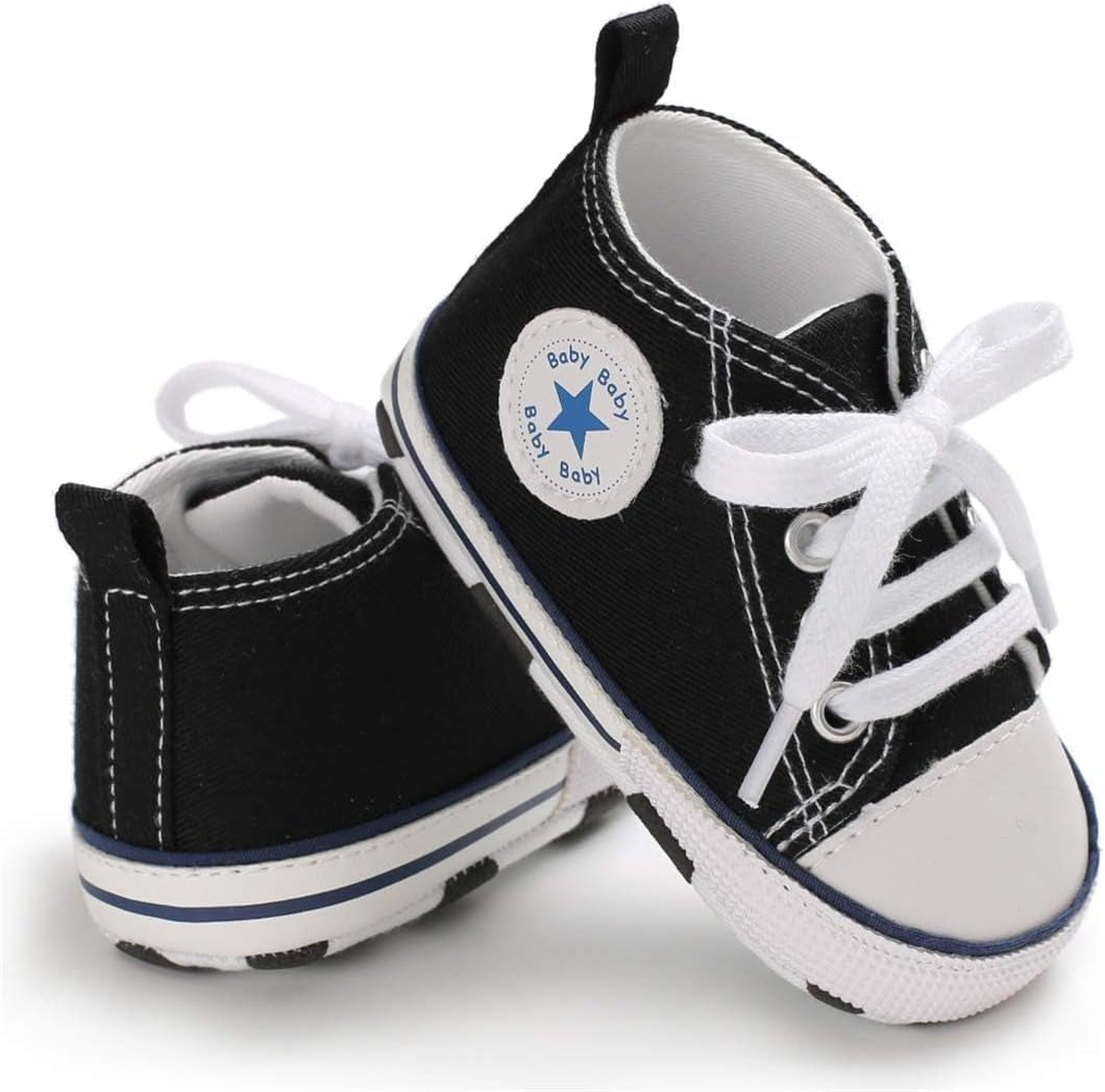 Unisex Baby Boys Girls High Top Sneaker Soft Anti-Slip Sole Newborn Infant First Walkers Canvas Denim Shoes